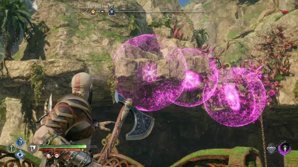 Chaining stealth arrows to remove red vines in God of War Ragnarok