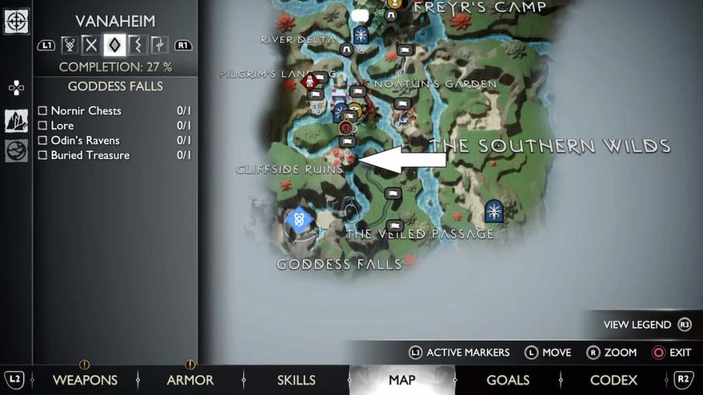 God of War Ragnarok Map Cliffside Ruins Location