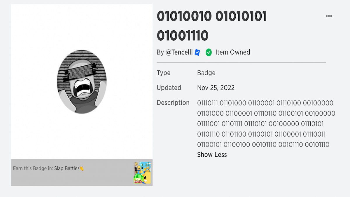 How To Get The 01010010 01010101 01001110 Badge In Slap Battles ...