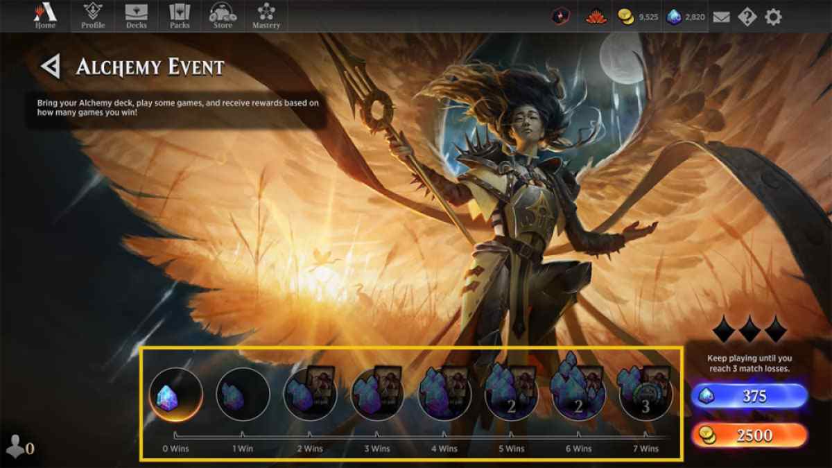 alchemy event screen with the potential rewards highlighted