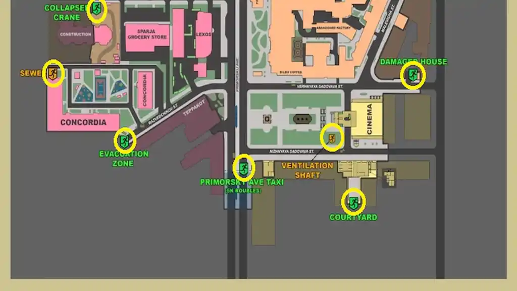 All extraction locations on the Streets of Tarkov map in Escape from