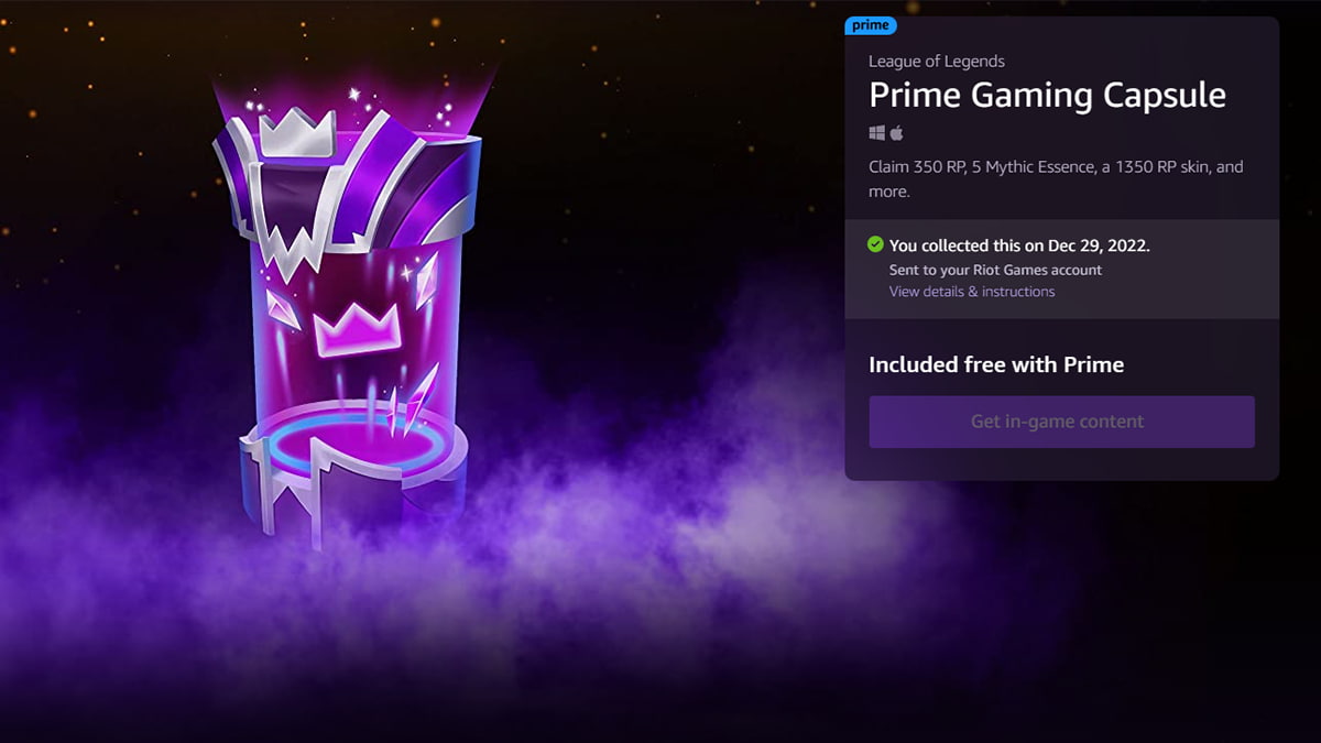 Where is this month's Prime Gaming Capsule for League of Legends? Pro