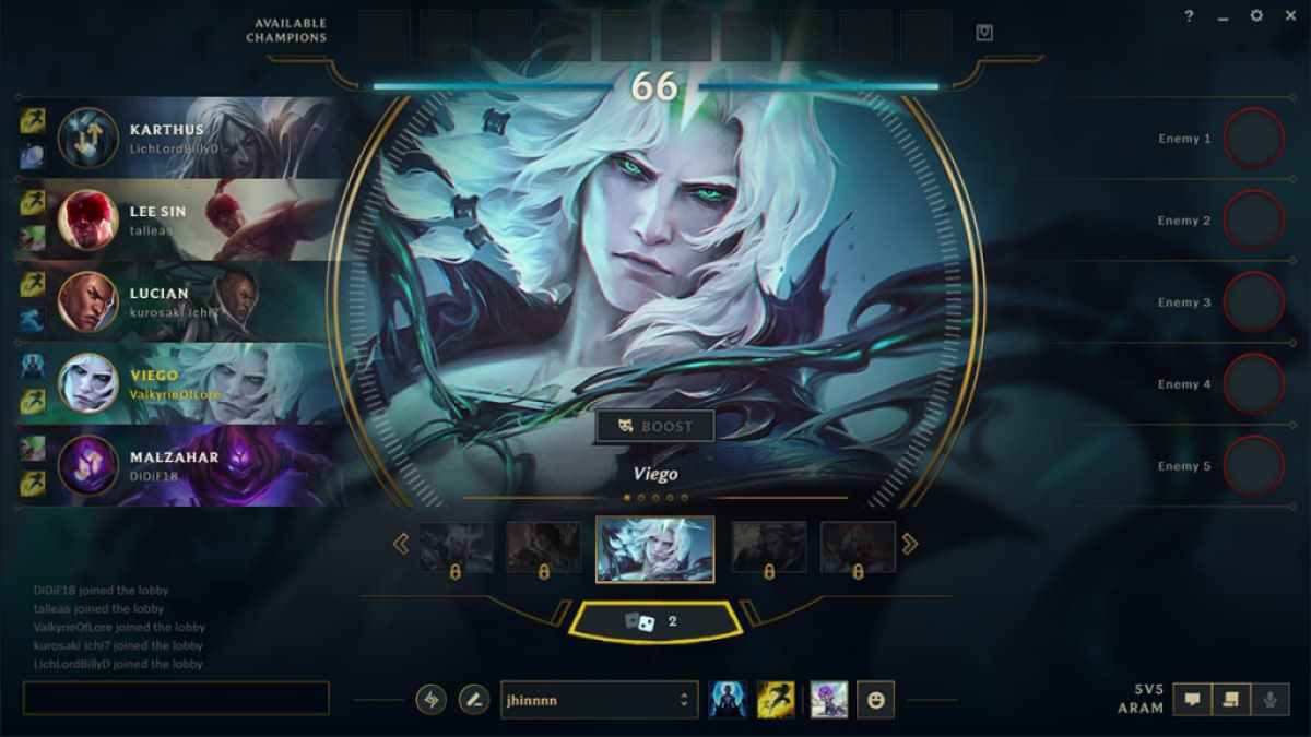 aram champion select screen with the reroll button highlighted