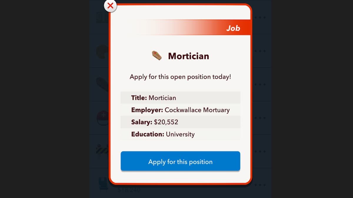 The Mortician Job Option in BitLife