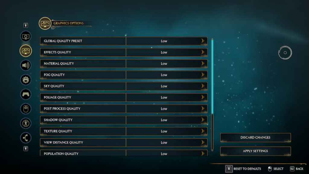 HOGWARTS LEGACY LOW END PC SETTINGS visual data 6