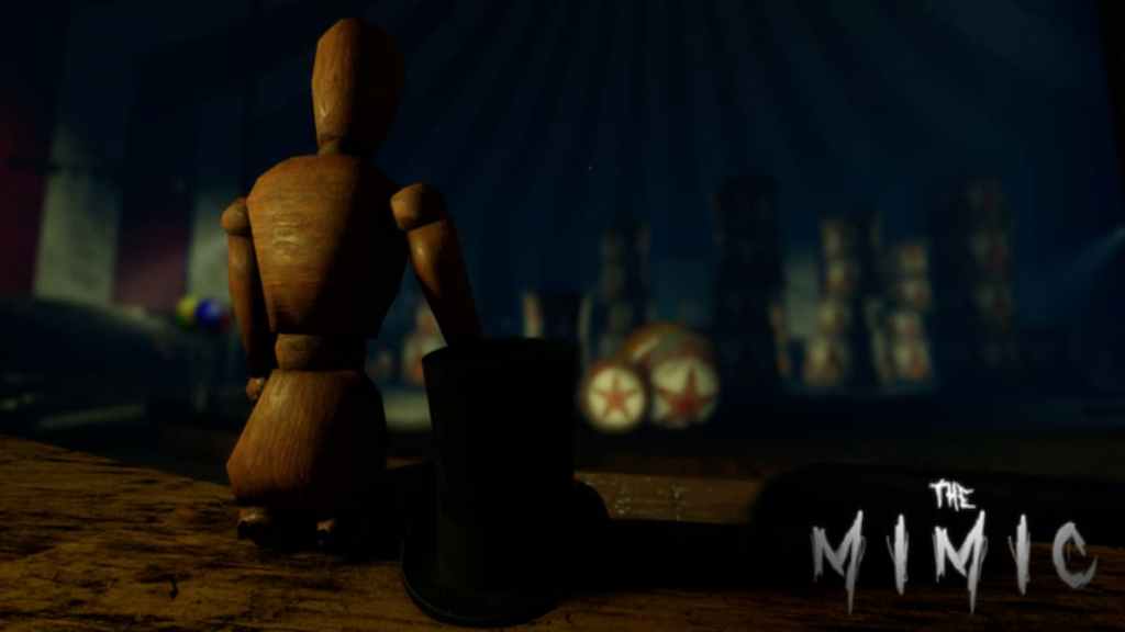 A sitting wooden doll in Roblox The Mimic
