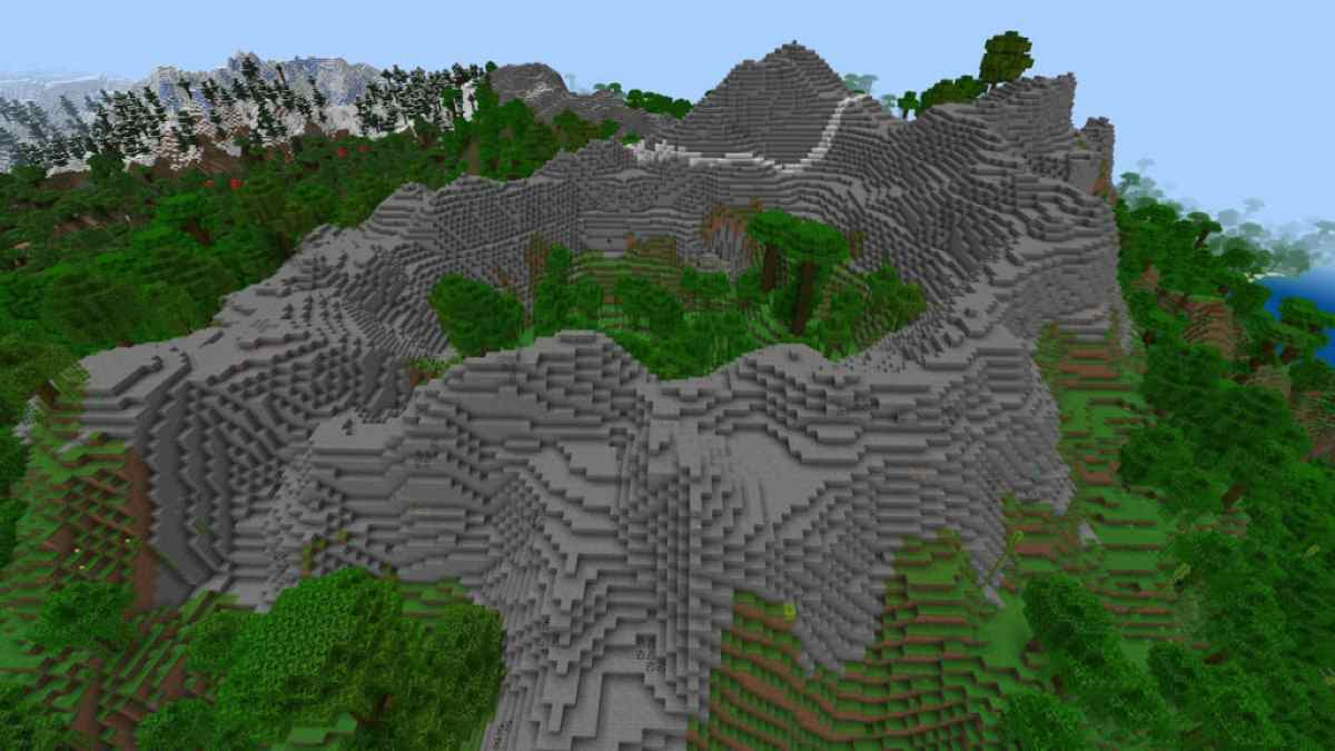 A Stony Peaks mountain filled with a Bamboo Jungle that is the home of a Jungle Temple.