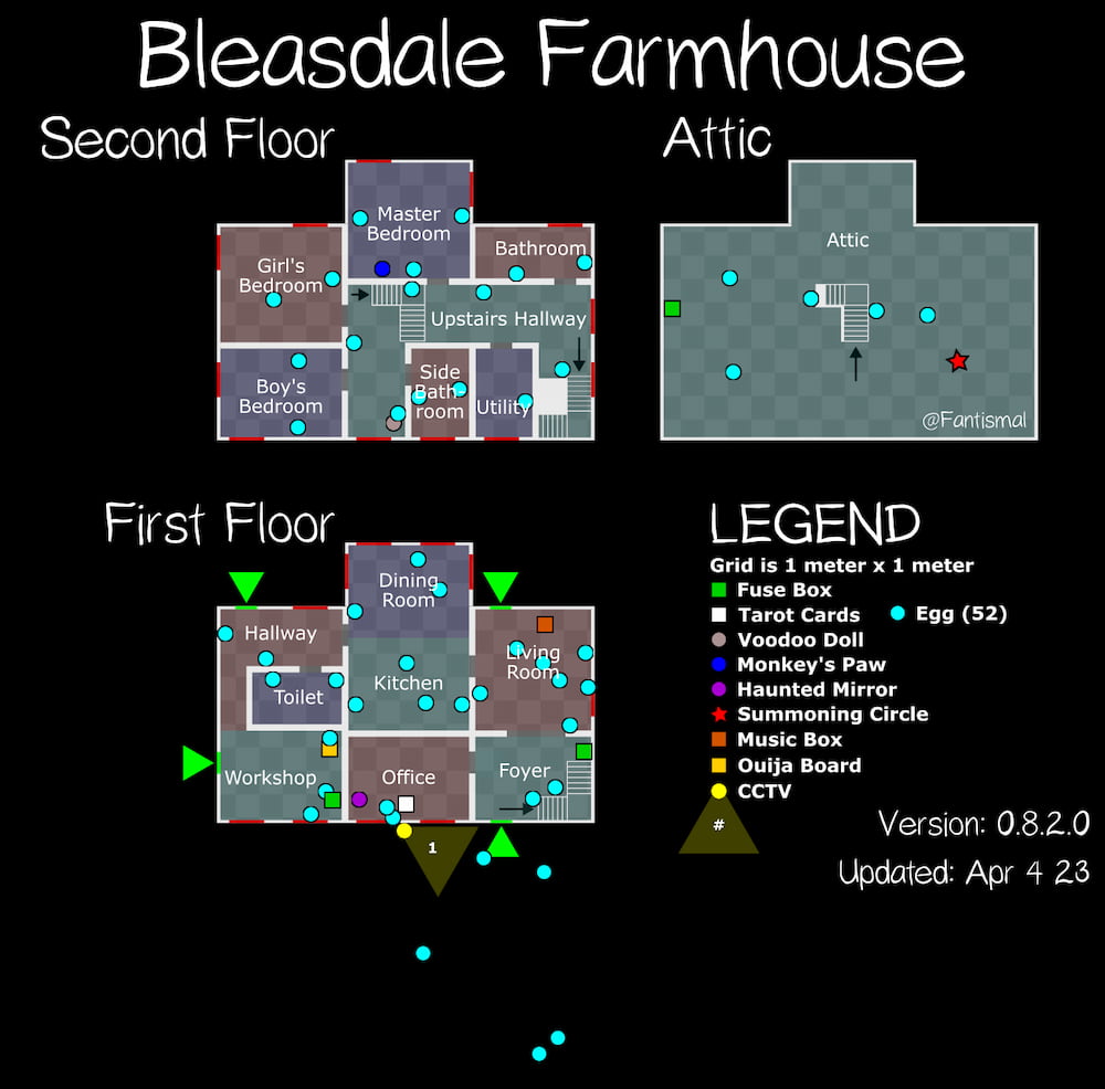 Map of Bleasdale Farmhouse, with 52 Easter Eggs