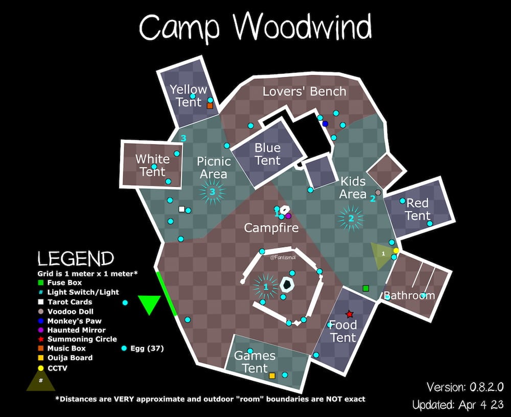Camp Woodwind map, with 37 Easter Eggs