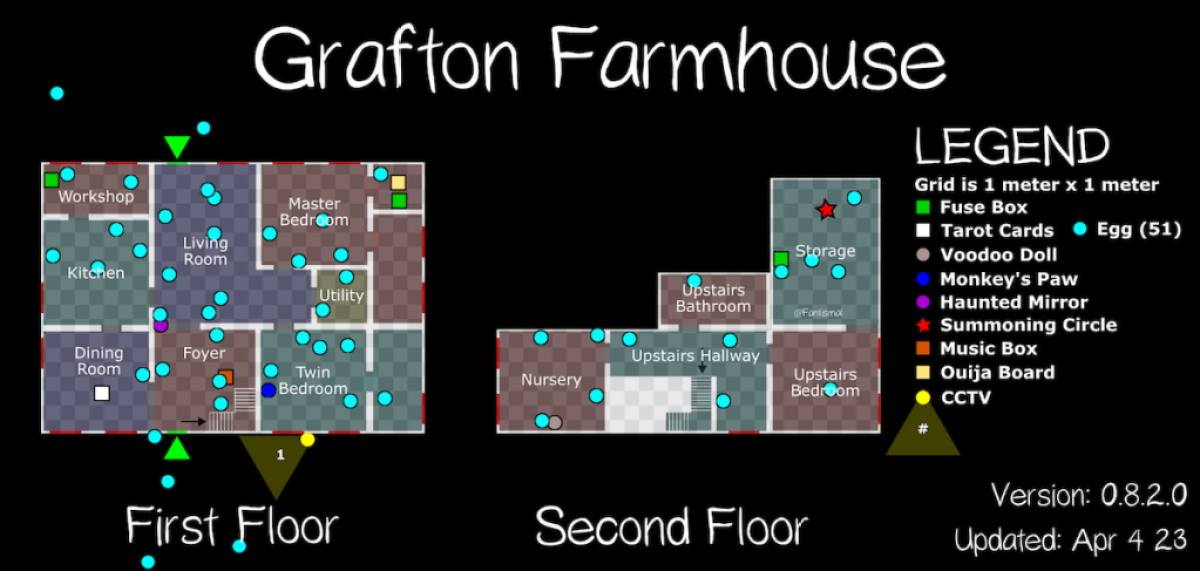 Grafton Farmhouse map, with 43 Easter Eggs