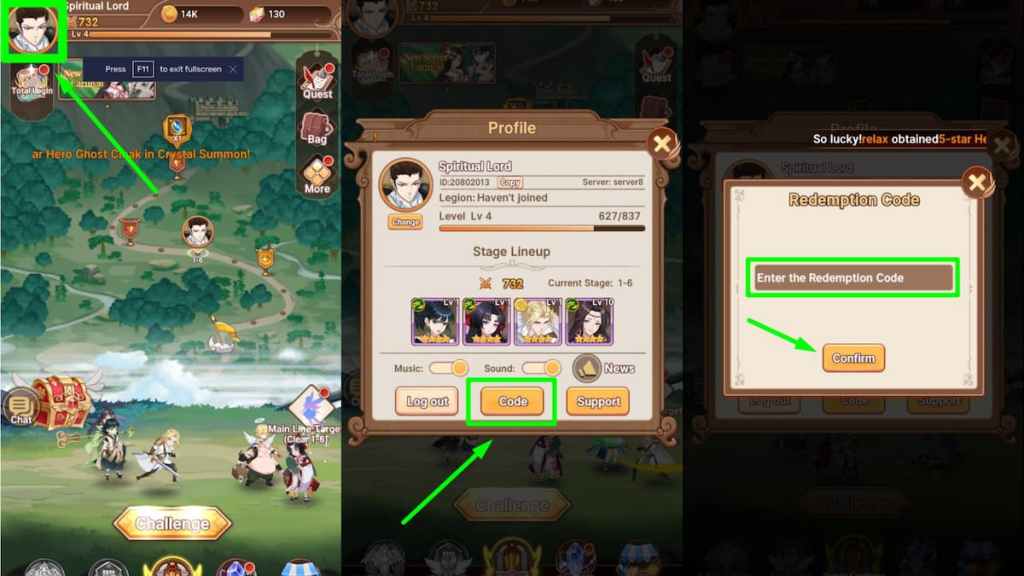 Legend of Almia code redemption screen and instructions
