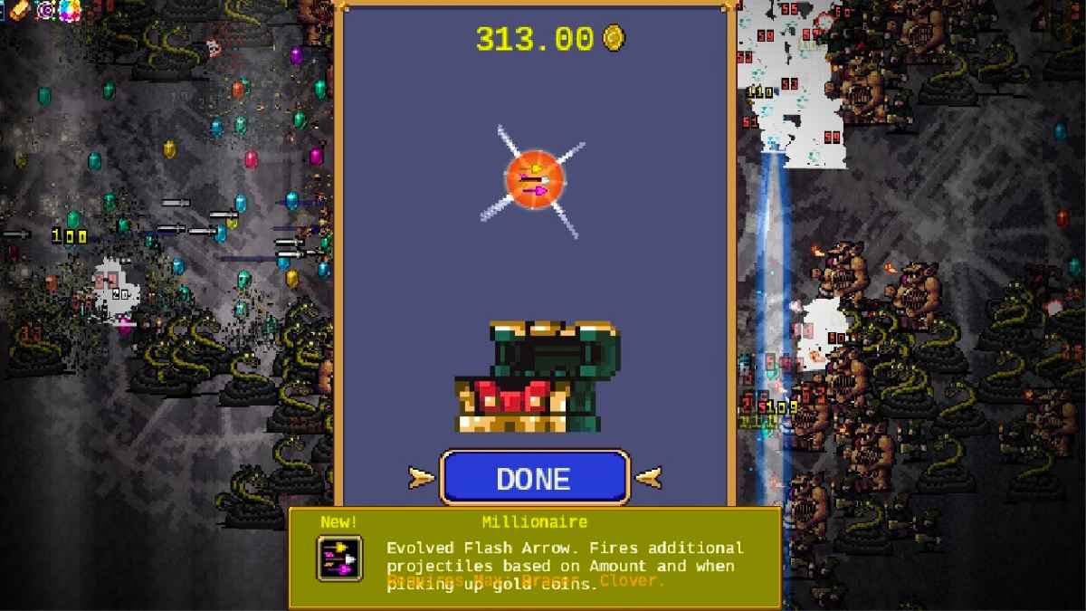 Vampire Survivors Flash Arrow Evolution How to unlock & evolve Flash Arrow into Millionaire in Vampire