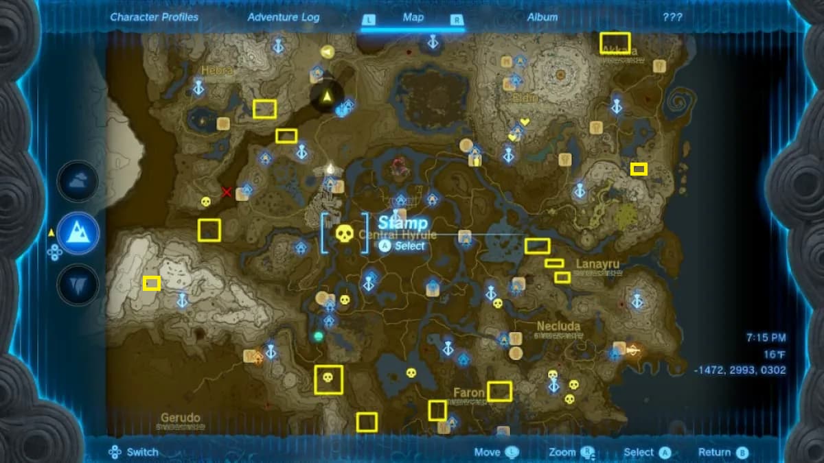 All Lynel Locations on the ground map in Zelda Tears of the Kingdom (TotK)