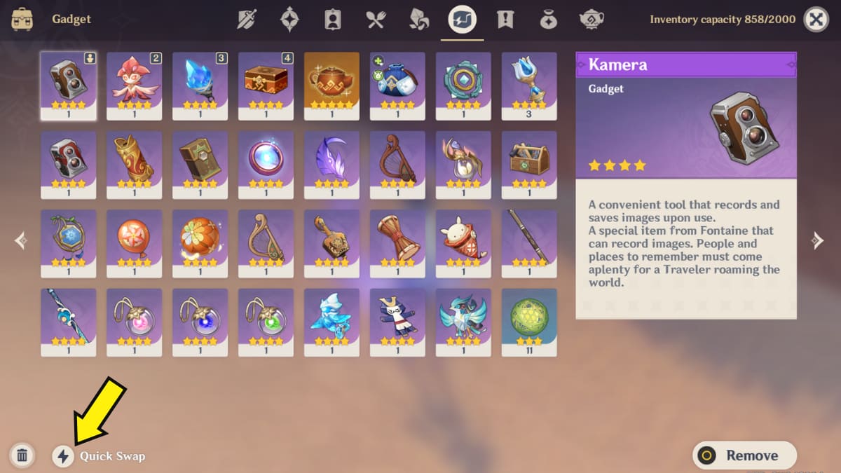 How to use the Gadget Quick Swap shortcut in Genshin Impact Pro Game