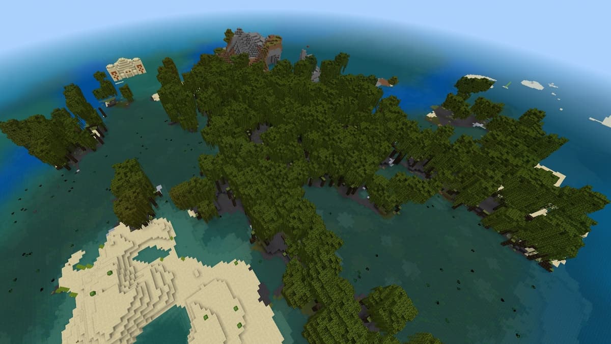 Minecraft seed: Mangrove swamp, jungle and mutated savanna close