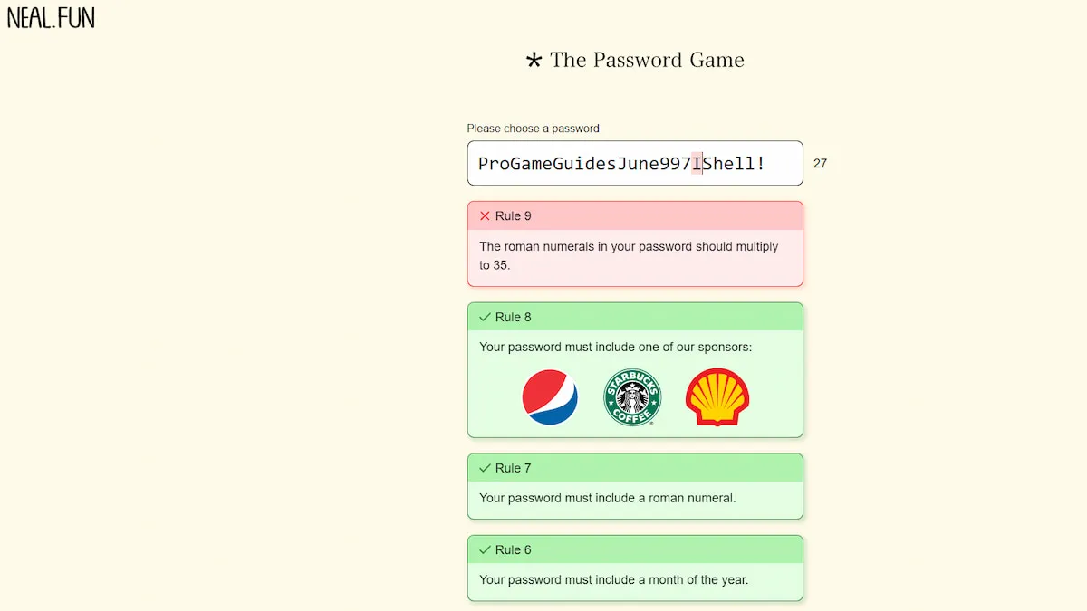 Neal's Fun: Solving The Password Game - Ackadia