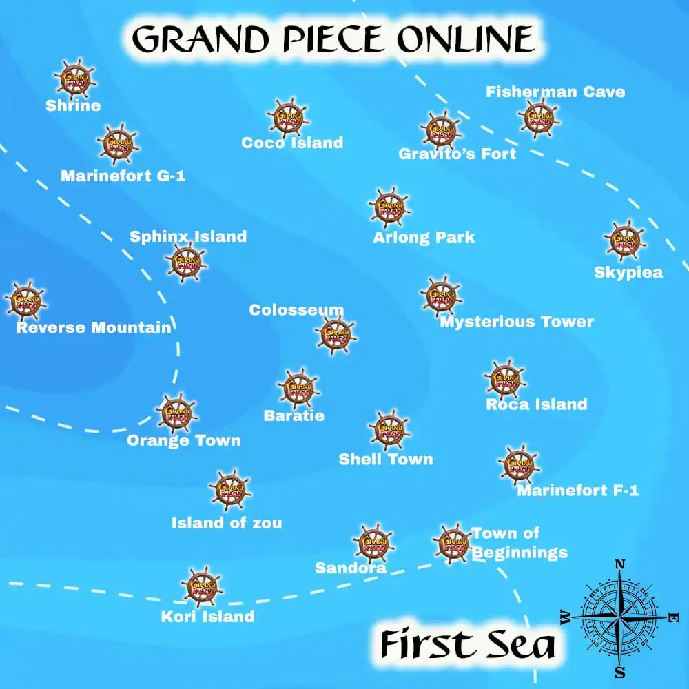 Grand Piece Online Map - All Locations & Level Requirements - Pro Game