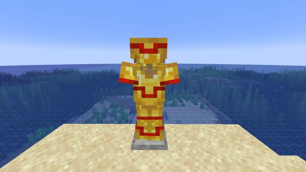 Gold Armor with the Coastal Armor Skin in Minecraft