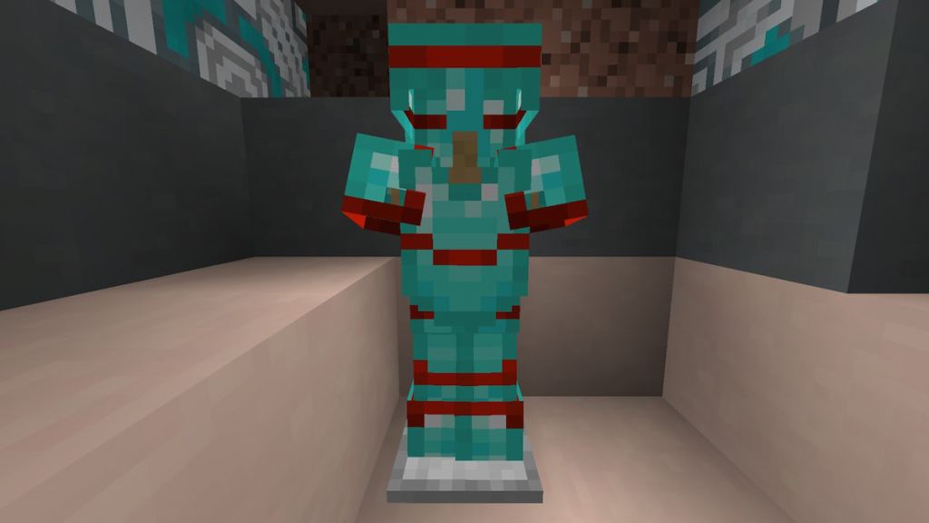 The Host Armor Trim on a set of Diamond Armor in Minecraft