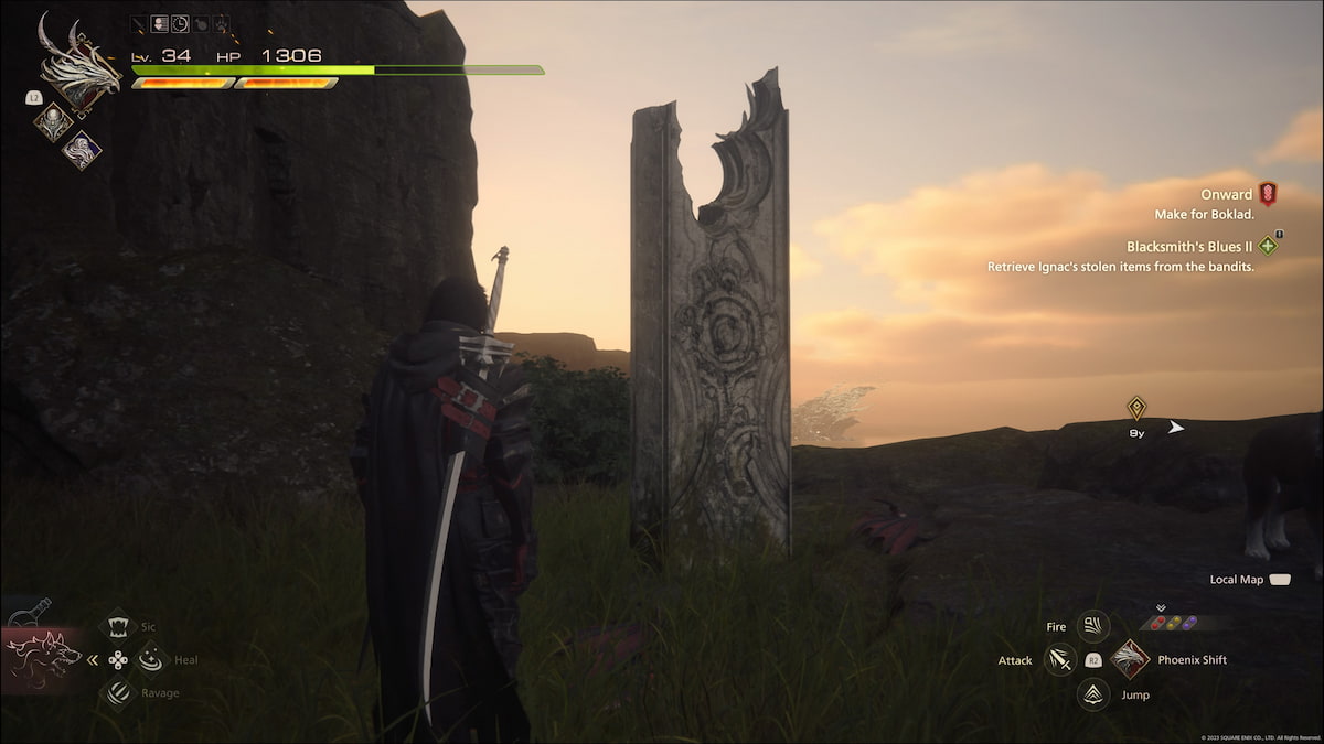 Final Fantasy 16 Chronolith against the sunset