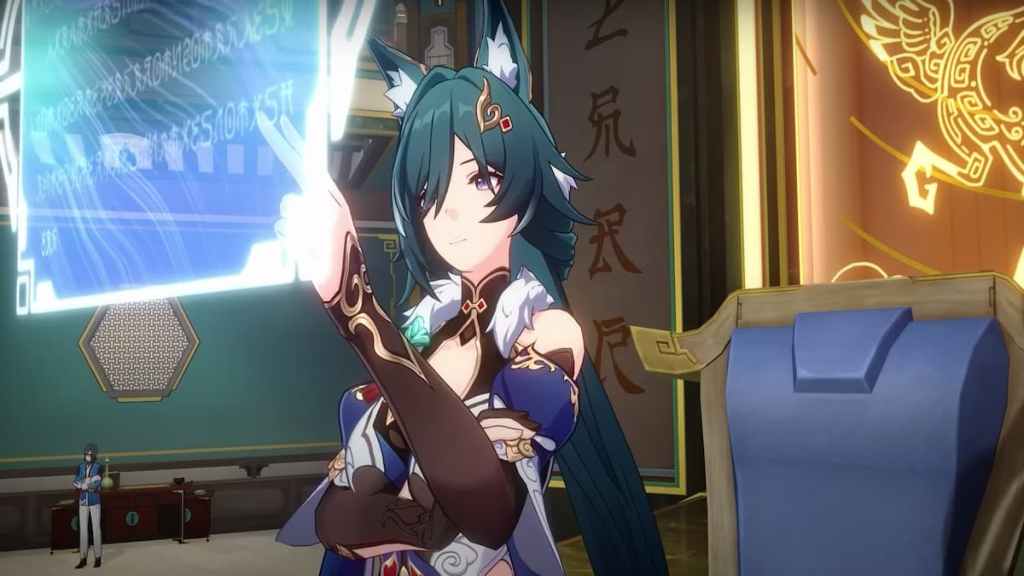 Yukong looking at a screen in Honkai Star Rail