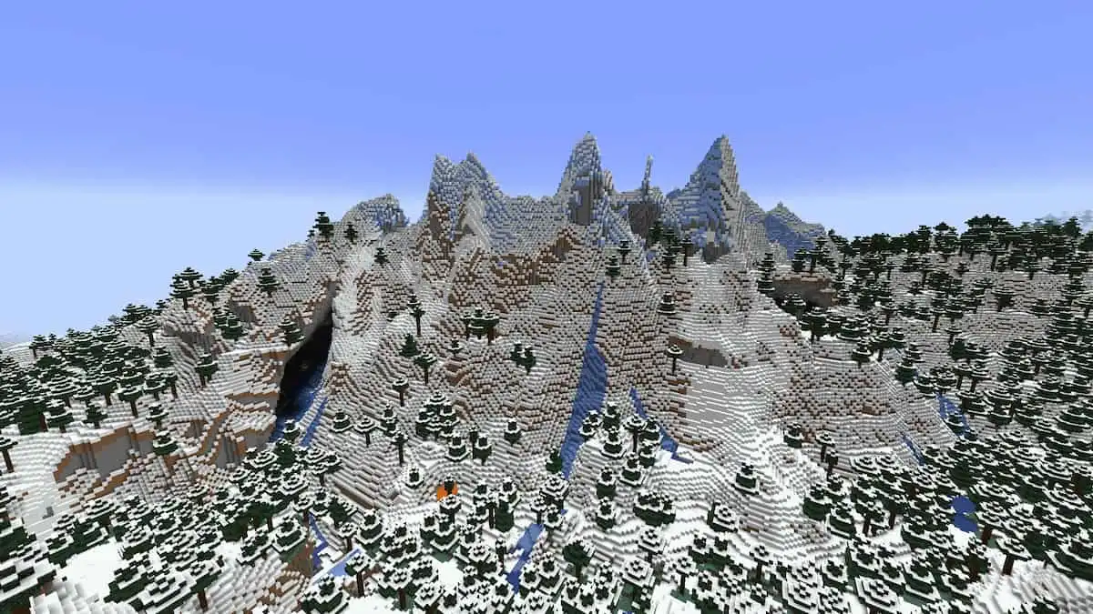 A dragon-shaped mountain range in Minecraft.