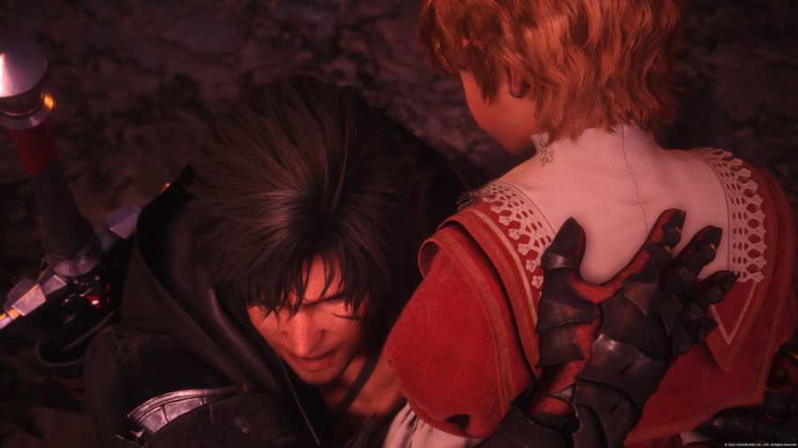 An older Clive hugging a young Joshua in Final Fantasy 16