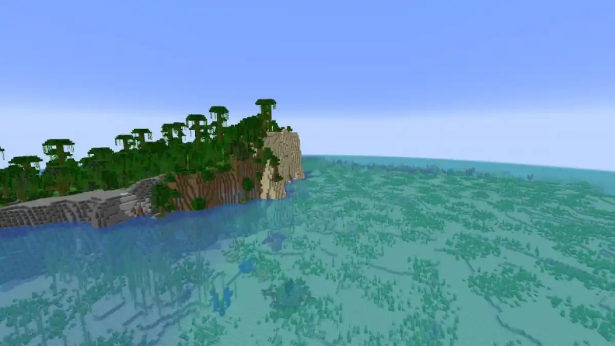 A small Coral Reef next to a small but tall Jungle island.