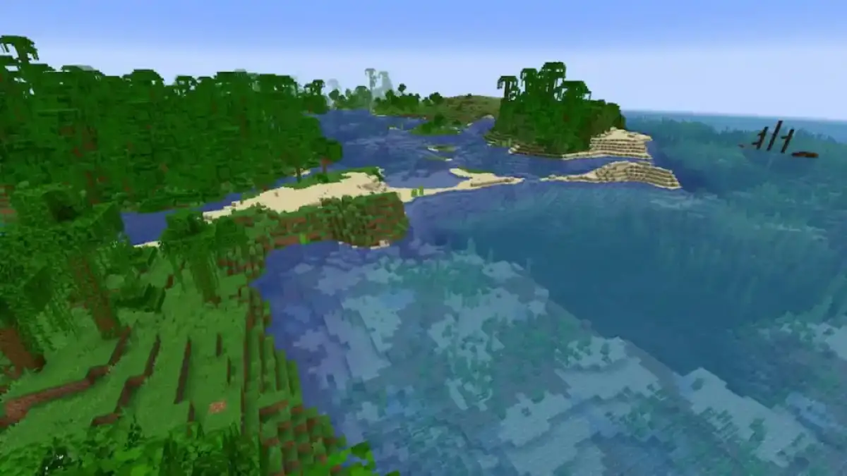 A sandy Jungle coastline with a shipwreck.