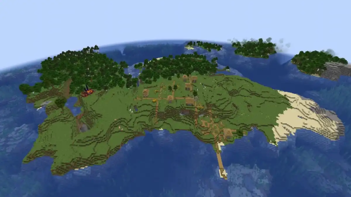 A large island with a Plains Village and a ruined portal.