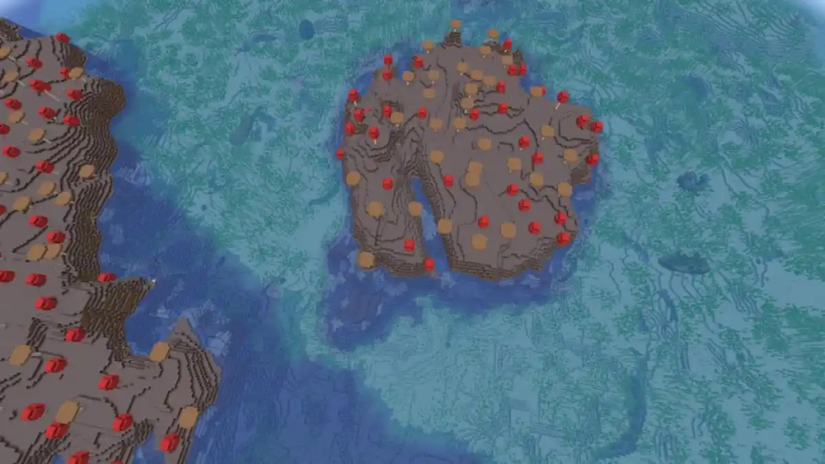 A detached Mushroom Island surrounded by shipwrecks.