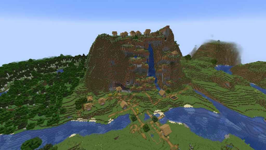 A Plains Village sprawling up the side of a large Meadow Mountain.
