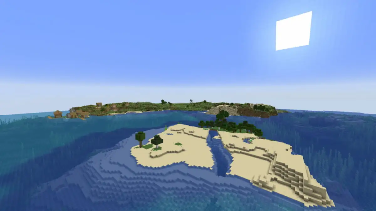 A small beachy island near a Plains Village on the ocean.