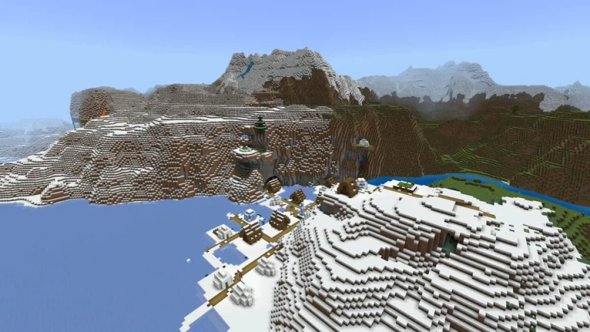 A Snowy Village between a snowy biome and a Plains biome.