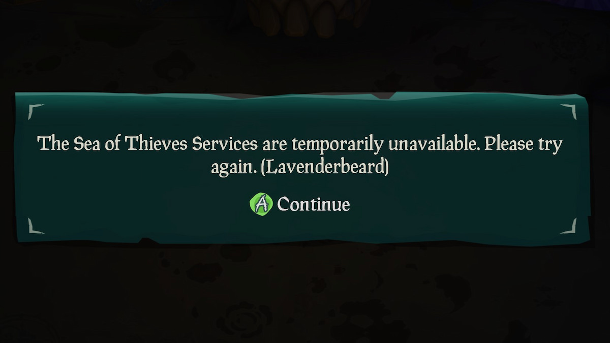 In-game text the describes Sea of Thieves Lavenderbeard error code