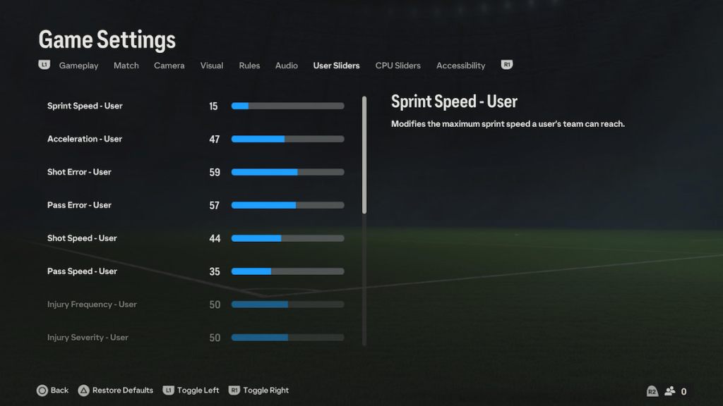 FC 24 Game Sliders Settigns User