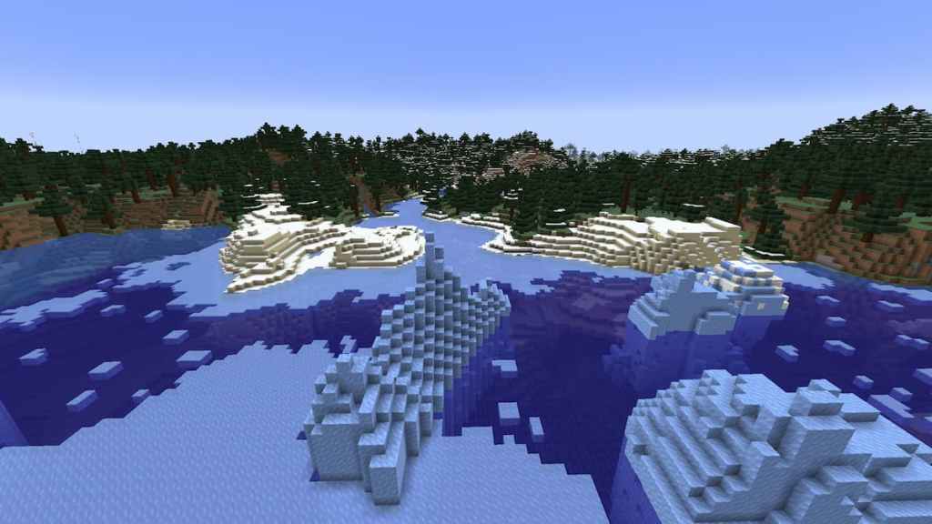 Snowy Beaches near a Frozen Ocean in Minecraft.