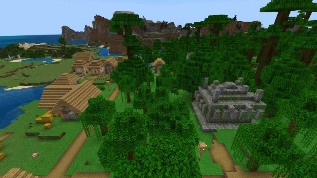 A Plains Village in a Jungle with a Jungle Temple.