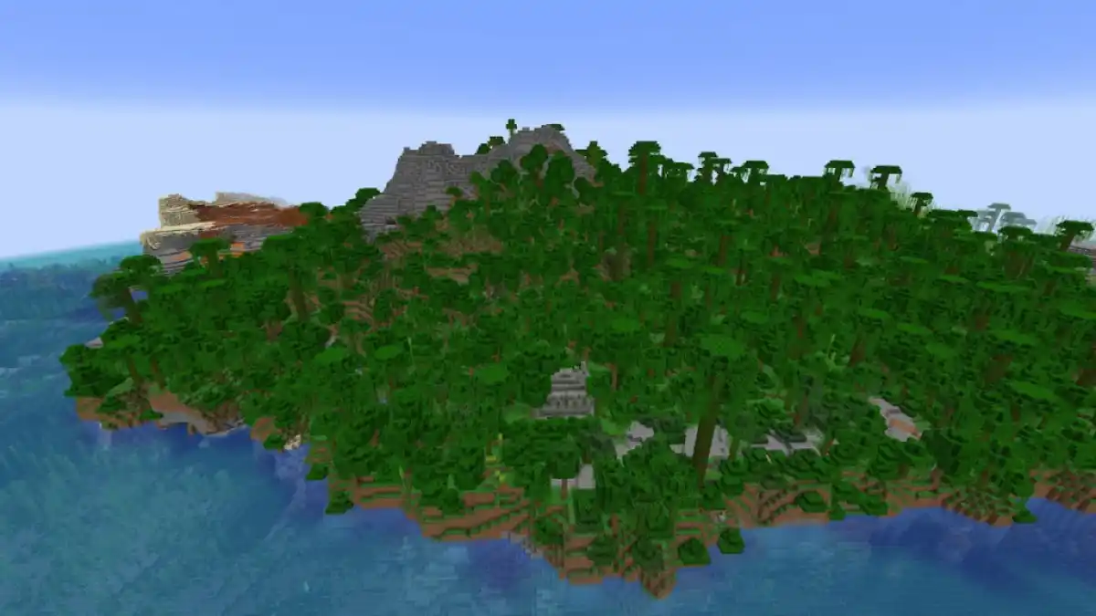 A starter island with a lively jungle and a stony mountain.