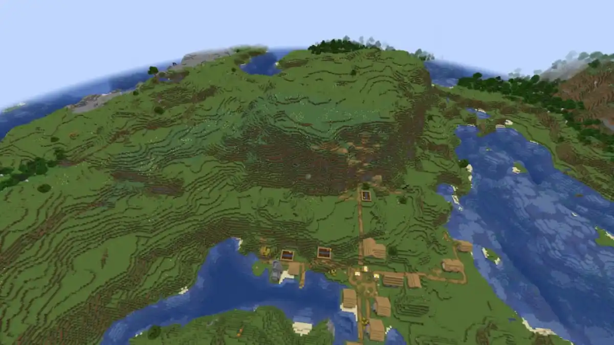 A Minecraft world with a Meadow and a Plains Village at Spawn.