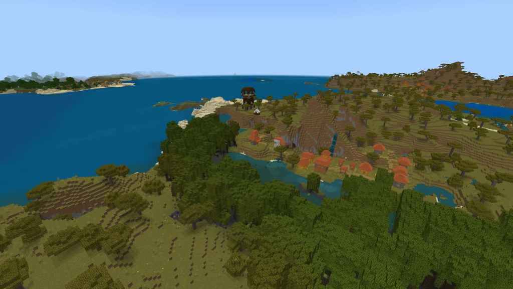 A Savanna Village next to a Pillager Outpost.