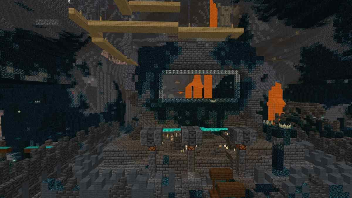 An Ancient City with a mineshaft and several lava falls.