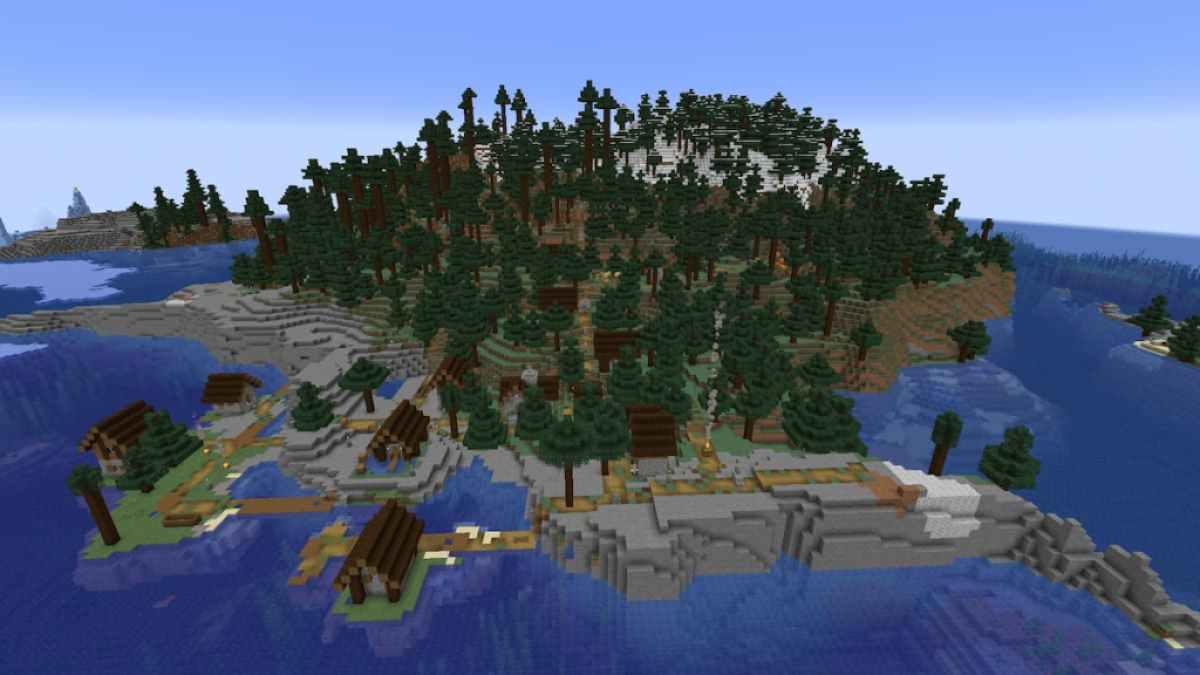 A small Taiga island inhabited by a handful of Taiga villagers.