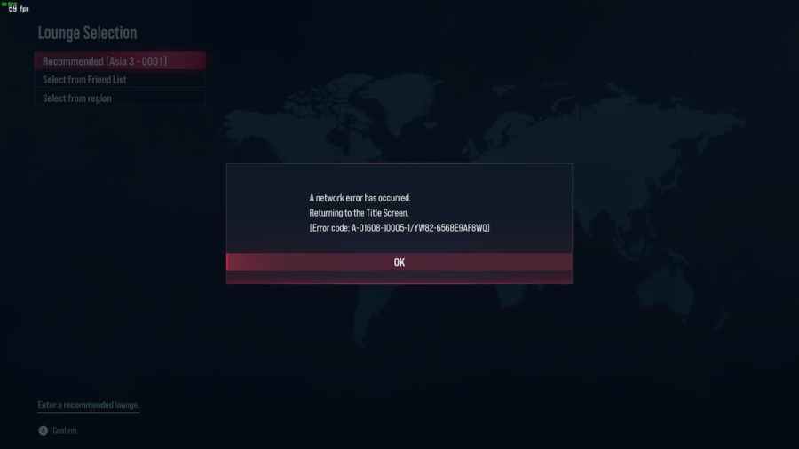 Tekken 8 Fight Lounge A-01608-10005 error code