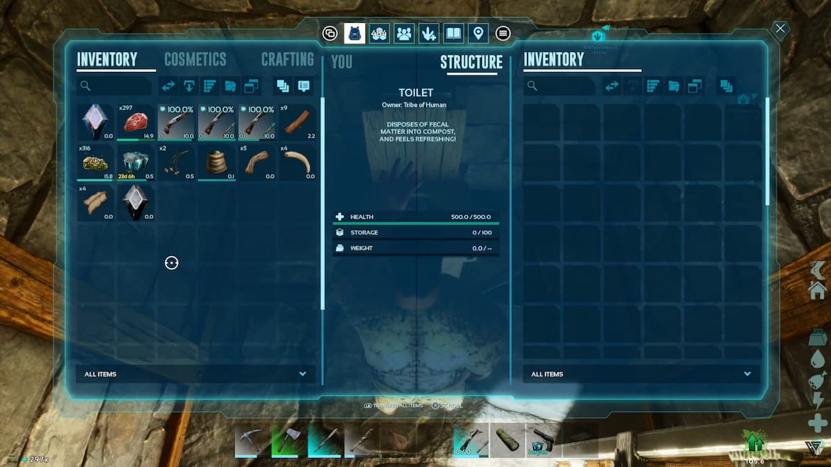 Inventory menu showing Spoiled Meat in ARK Scorched Earth Ascended