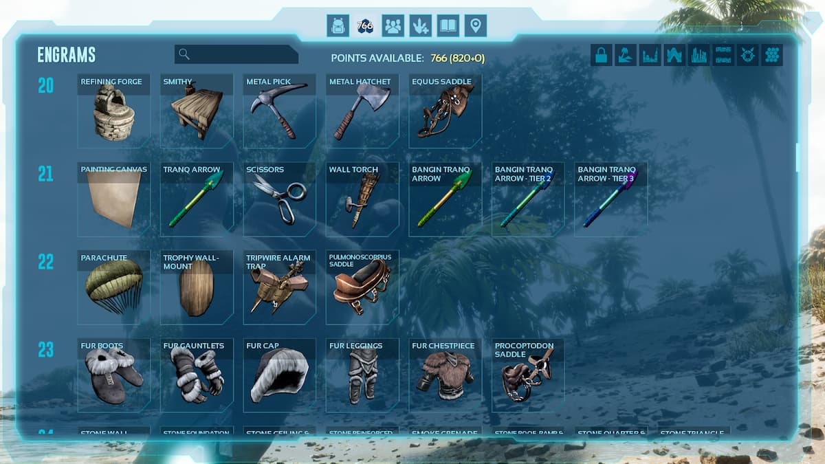 The Bangin Tranqs inventory menu in ARK Scorched Earth Ascended