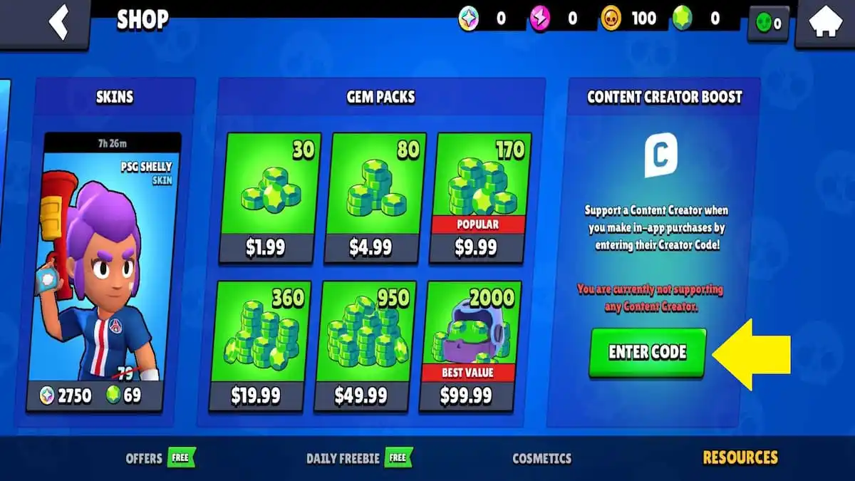 codes for free things in brawl stars