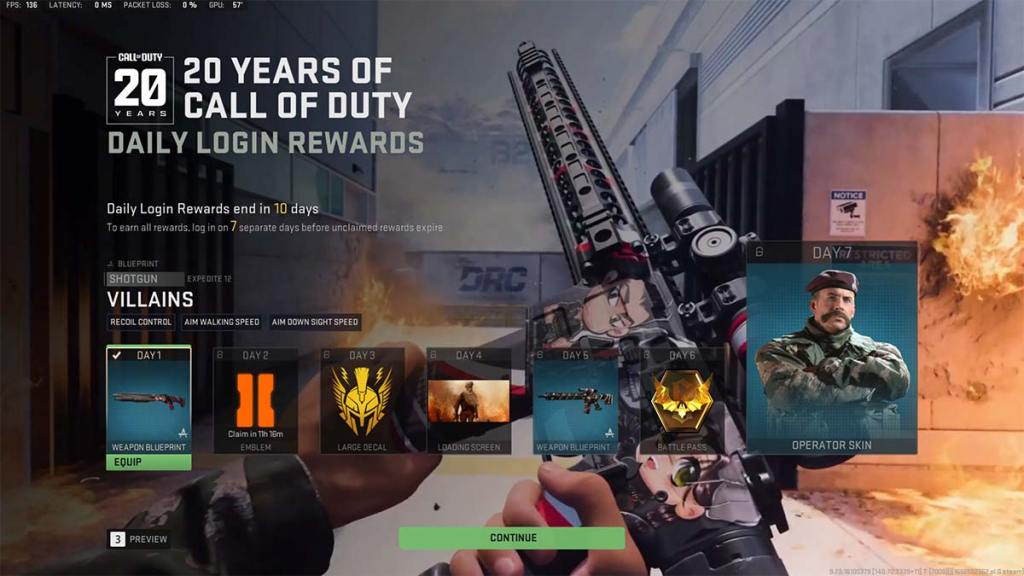 CoD celebrating 2 decades of franchise with daily login rewards