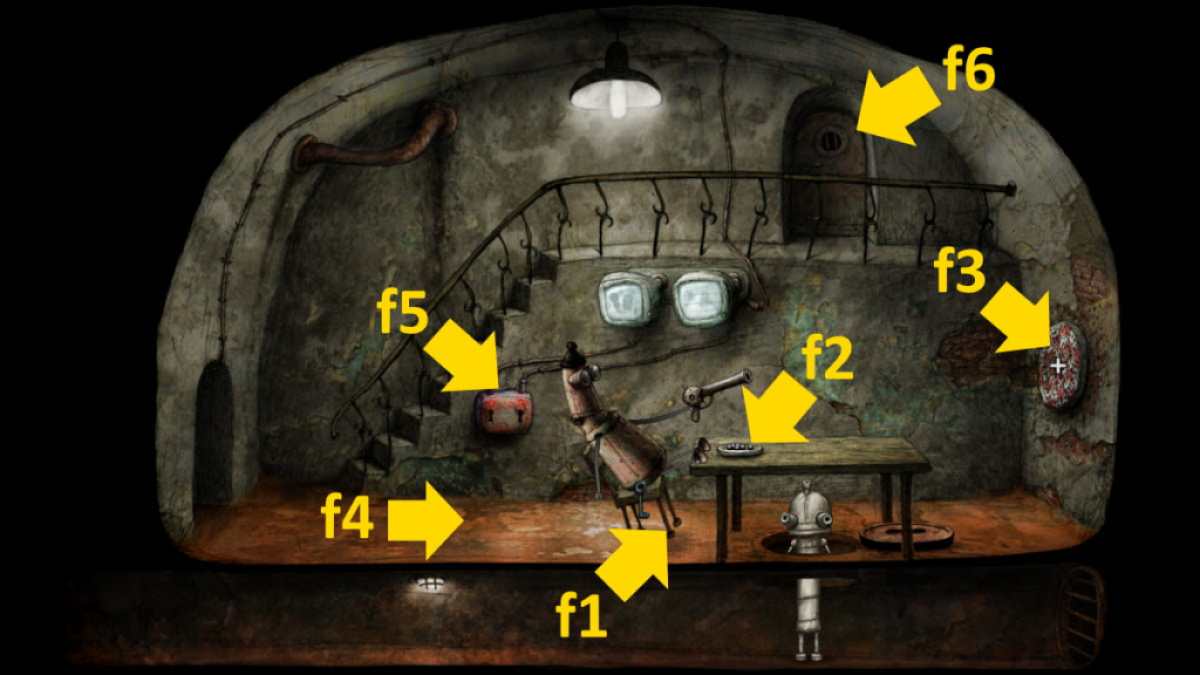 Machinarium walkthrough screenshot of the jail guard item locations