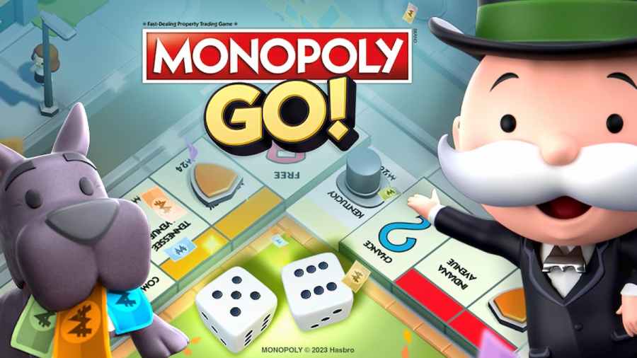 Monopoly man pointing at Monopoly Go board